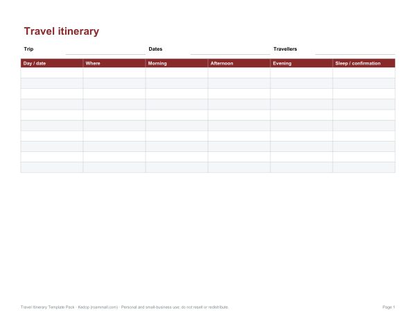 Preview of Printable Day-by-Day Itinerary